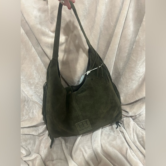 NWT Haute Hippie Tribe Olive Green Suede Fringe Boho Hobo Shoulder Bag - Picture 3 of 5